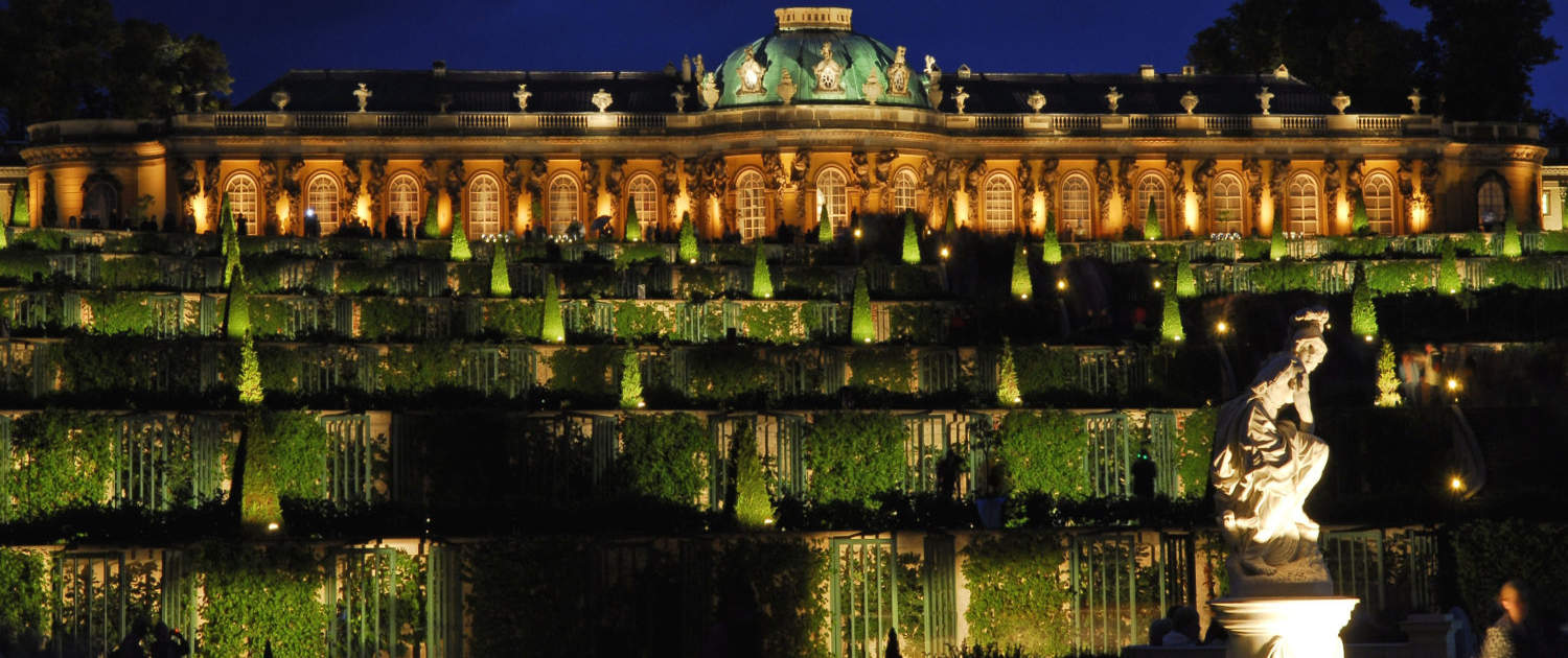 Potsdamer Schlössernacht 2008, Park Sanssouci, Blick über die Terrassen zum Schloss Sanssouci.